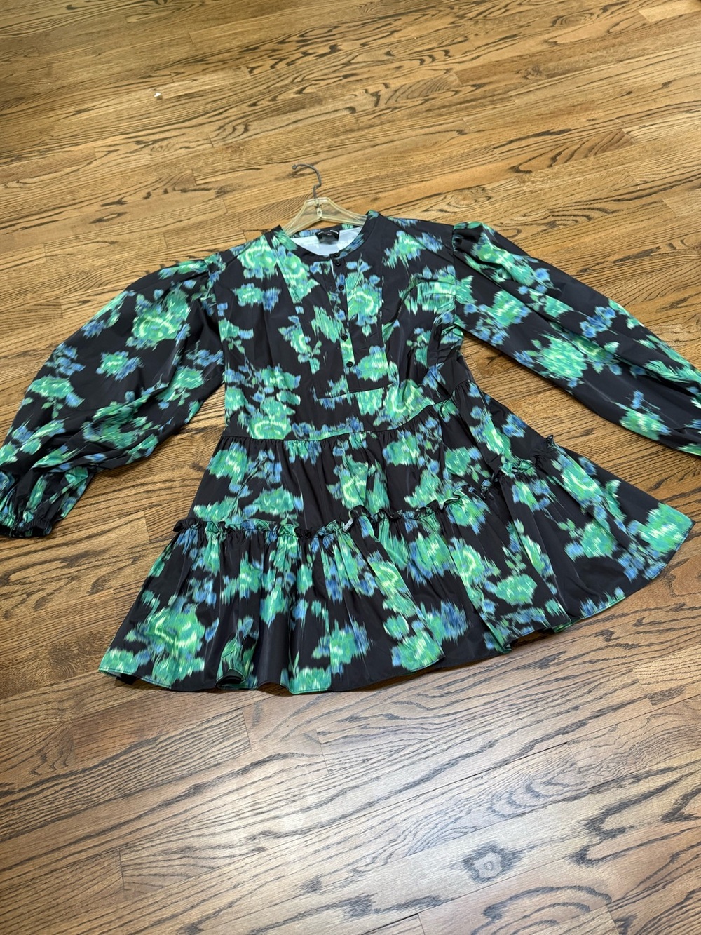 Zac Posen Black Dress with Green & Teal Floral Print Wedding Party